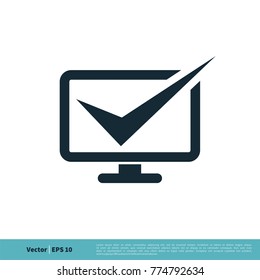 Flat Screen Television, Check Mark and Monitor icon Vector Logo Template Illustration Design. Vector EPS 10.
