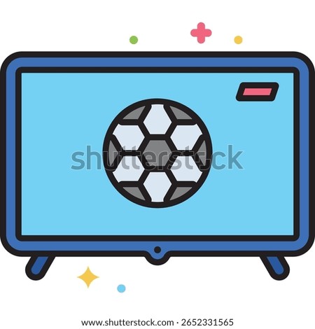 Flat Screen Television Displaying a Soccer Ball with Colorful Ac