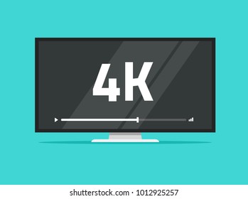 Flat screen tv with 4k Ultra HD video technology vector illustration, led television display with high definition digital tech symbol, idea of wide screen computer monitor