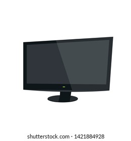 Flat screen tv.  Detail of the interior, goods in the store, household appliances.  Vector isolated illustration.