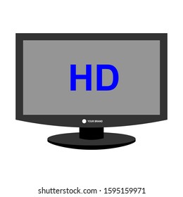 Flat screen TV with HD video label vector icons, television screens with high-tech digital symbols
