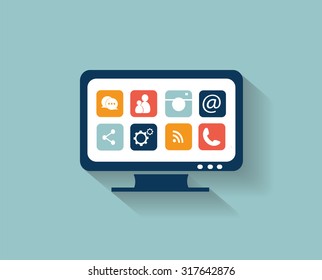 flat screen TV media icons vector