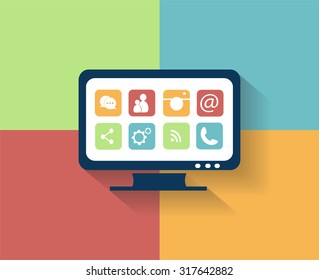 flat screen TV media icons vector