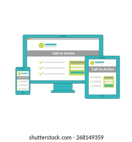 Flat screens of different devices with an adaptive landing page