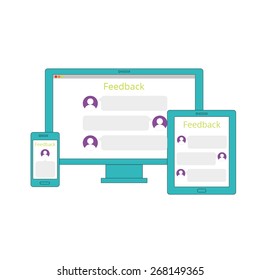 Flat screens of different devices with users feedback