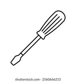 Flat screwdriver icon. Black outline linear silhouette. Editable strokes. Front side view. Vector simple flat graphic illustration. Isolated object on white background. Isolate.