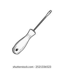 Flat screwdriver. Monochrome vector illustration. Construction hand tool. In outline style. Construction store, banner, background, packaging, label