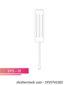 A flat screwdriver with a simple, classic shape. Linear design. On a white background. Tools for any specialist. Flat vector illustration.
