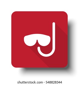 Flat Scuba Diving web icon on red button with drop shadow