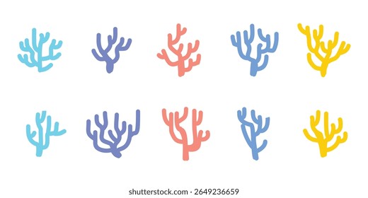 Flat Sea Coral Set Vector Illustration