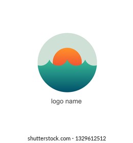 Flat sea icon. Waves and seagulls. Vector illustration.