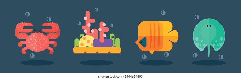 Flat Sea Life and Marine Animal Vector Set