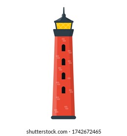 Ikone des Leuchtturms auf dem Flachmeer. Vector Logo Marine Leuchtturm. Cartoon Ozean Suchobjekt für Web.