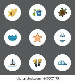 Flat Sea, Sea Star, Swimming And Other Vector Elements. Set Of Sunlight Flat Symbols Also Includes Sink, Underwear, Yacht Objects.