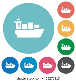 Flat sea transport icon set on round color background.