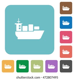 Flat sea transport icons on rounded square color backgrounds.