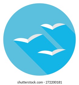 Flat Seagull Birds in Sky Circle Icon with long Shadow. Vector Illustration Flat Stylized