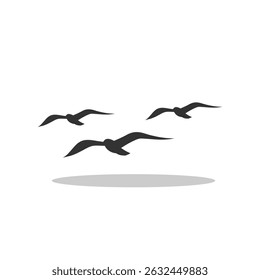 Flat Seagull Birds in Sky icon with shadow