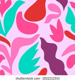 Flat seamless design with floral ornament. Abstract geometric cartoon pattern. Cute stylized flowers. Hand drawn rounded shapes. Fashion background for wallpaper, textile, fabric and wrapper.