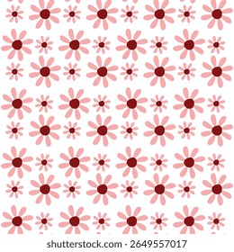 Padrão floral liso sem emenda com flores cor-de-rosa e centros vermelhos sobre fundo branco. Fundo de flor minimalista e bonito para uso de tecido, embalagem ou papel de parede