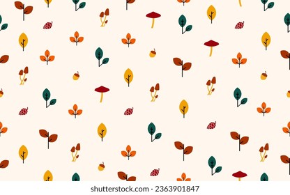 Flat seamless pattern of autumn element. Falling leaves illustration. Autumn pattern.