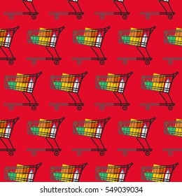 flat seamless pattern the cart of supermarket with food ,black