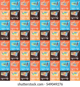 flat seamless pattern the cart of supermarket with food