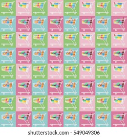 flat seamless pattern the cart of supermarket with food