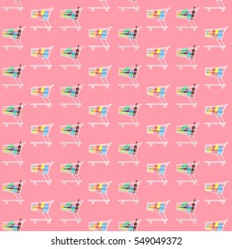 flat seamless pattern the cart of supermarket with food