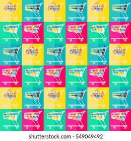 flat seamless pattern the cart of supermarket with food