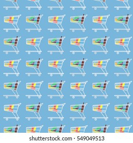 flat seamless pattern the cart of supermarket with food