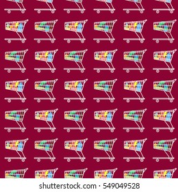 flat seamless pattern the cart of supermarket with food