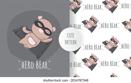 Flat seamless pattern cute animal hero bear