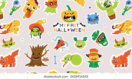 Un patrón plano sin costuras diseñado con elementos fantasmagóricos del día de Halloween