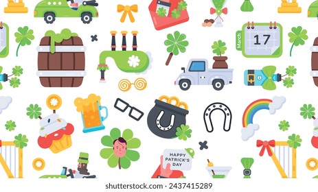 A flat seamless pattern designed with st patrick theme lucky elements