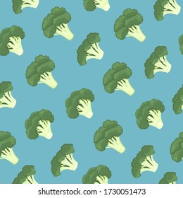 Flat seamless pattern with green broccoli inflorescence. Healthy food, vegetarianism. 