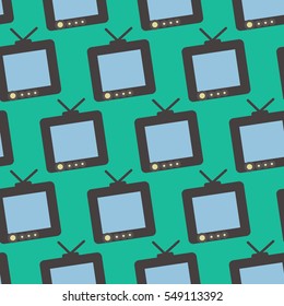 flat seamless pattern retro old TV