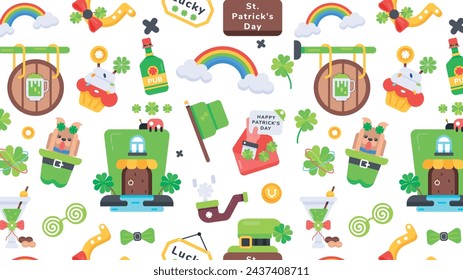 A flat seamless pattern with st patrick celebration items and irish culture elements 