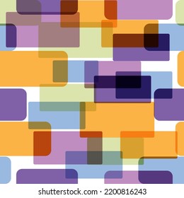 A flat seamless rectangle pattern that includes various overlapping rectangles in different colours. Watercolour print for textile, wallpaper, wrapping paper.