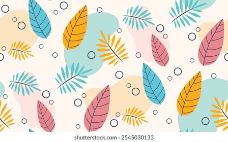 Flat seamless spring leaves pattern in vector