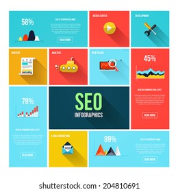 Flat search engine optimization infographics. Design elements for mobile and web applications. Vector