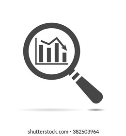 Flat Search Icon Of Graph Going Down, Search Icon Web, Vector Magnifying Glass