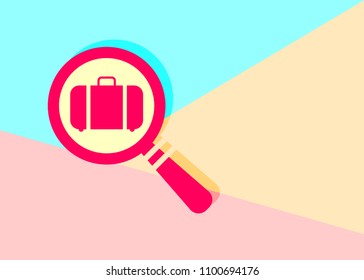flat search icon with portfolio briefcase on blue and pink pastel colored background