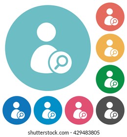 Flat search user icon set on round color background.