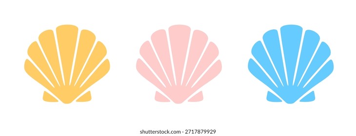 Coleção de conchas planas em cores de pastel macio. Ilustração marinha mínima para projetos de praia, verão e costeiros