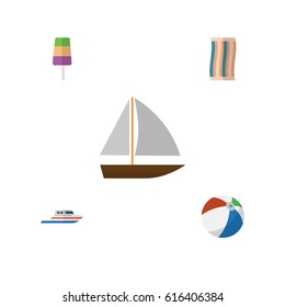 Flat Season Set Of Wiper, Sphere, Sundae And Other Vector Objects. Also Includes Cream, Cloth Elements.