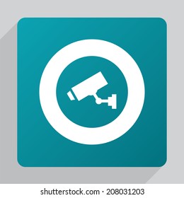 flat security camera icon, white on green background 