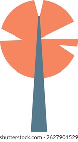 A flat segmented circle forms the crown atop a slender, straight trunk.  This botanical emblem uses geometric shapes to represent a plant's basic form. Cartoon vector illustration