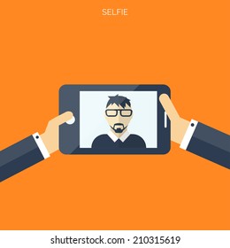 Flat selfie background. Social media and communication concept. 