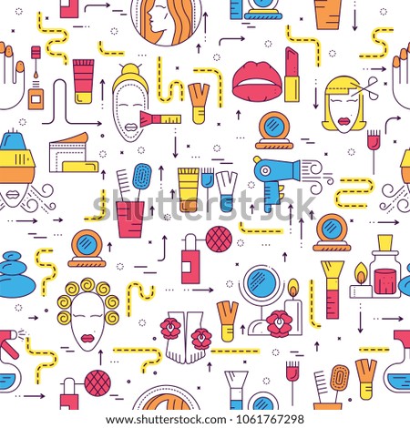 Flat seller standing in boutique with different stylish fashionable clothes.  Fashionable clothes in boutique vector illustrator vector concept. Seamless pattern